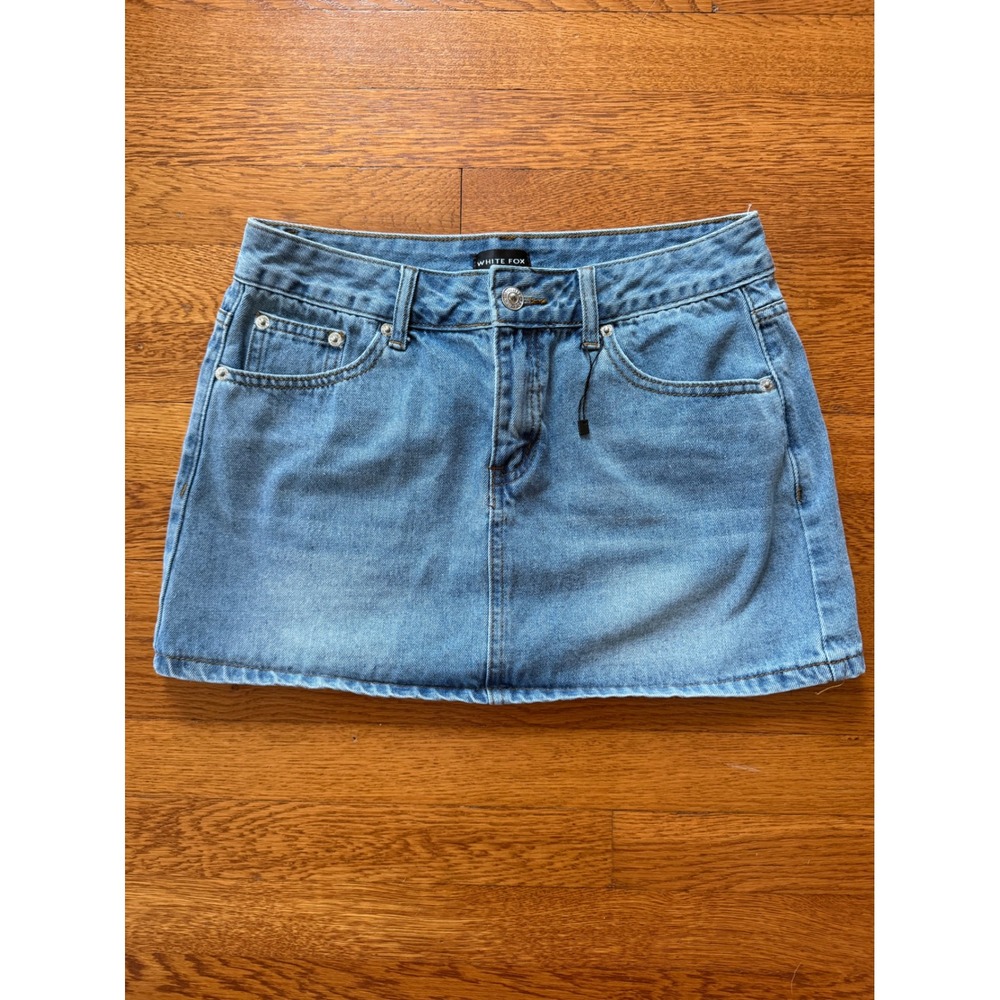 White Fox Womens Light Wash Denim Mini Skirt‎ Size S Cotton Blue Jean Skirt
